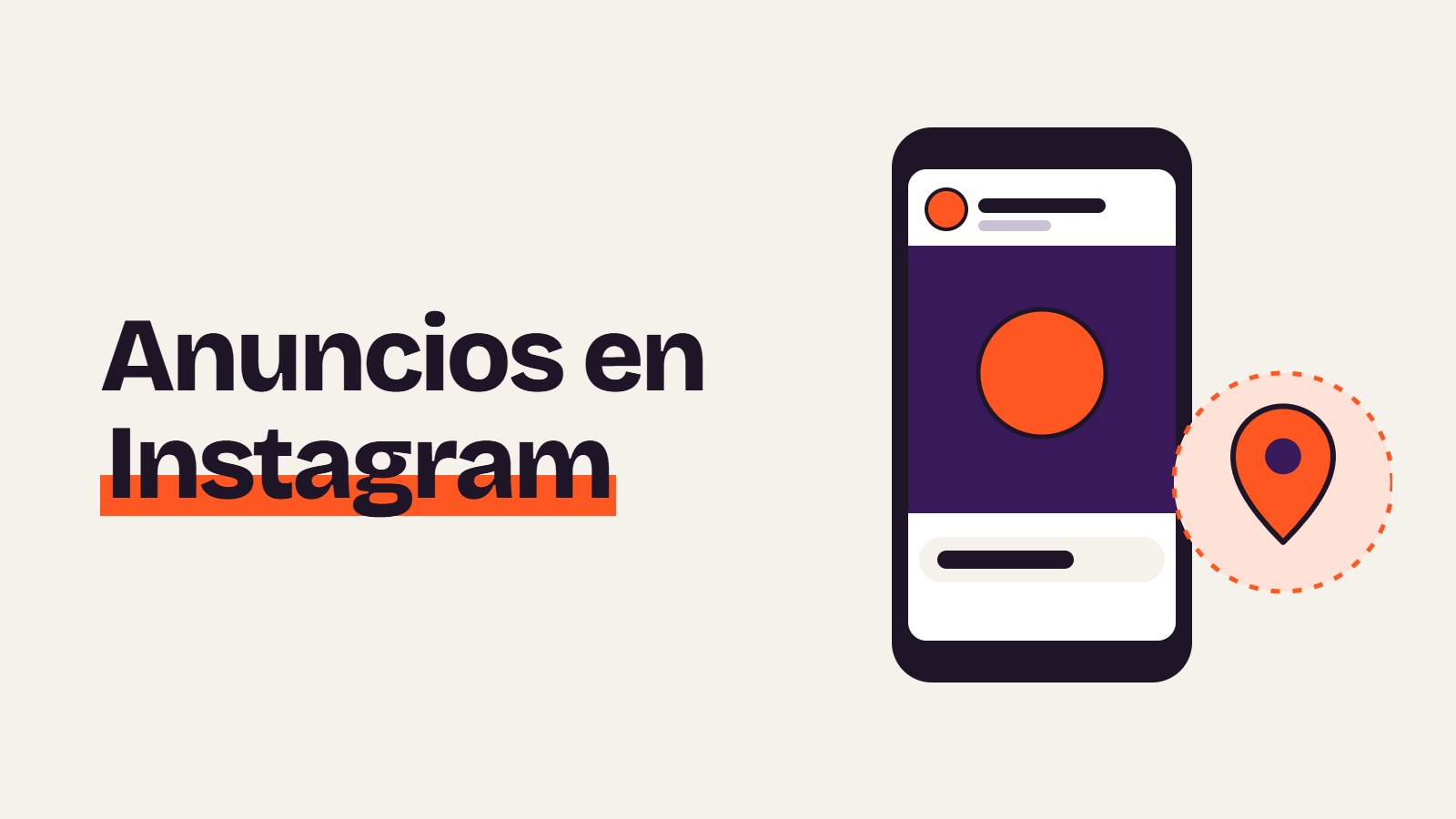 Ilustración de una publicación patrocinada en un móvil con un marcador de zona
