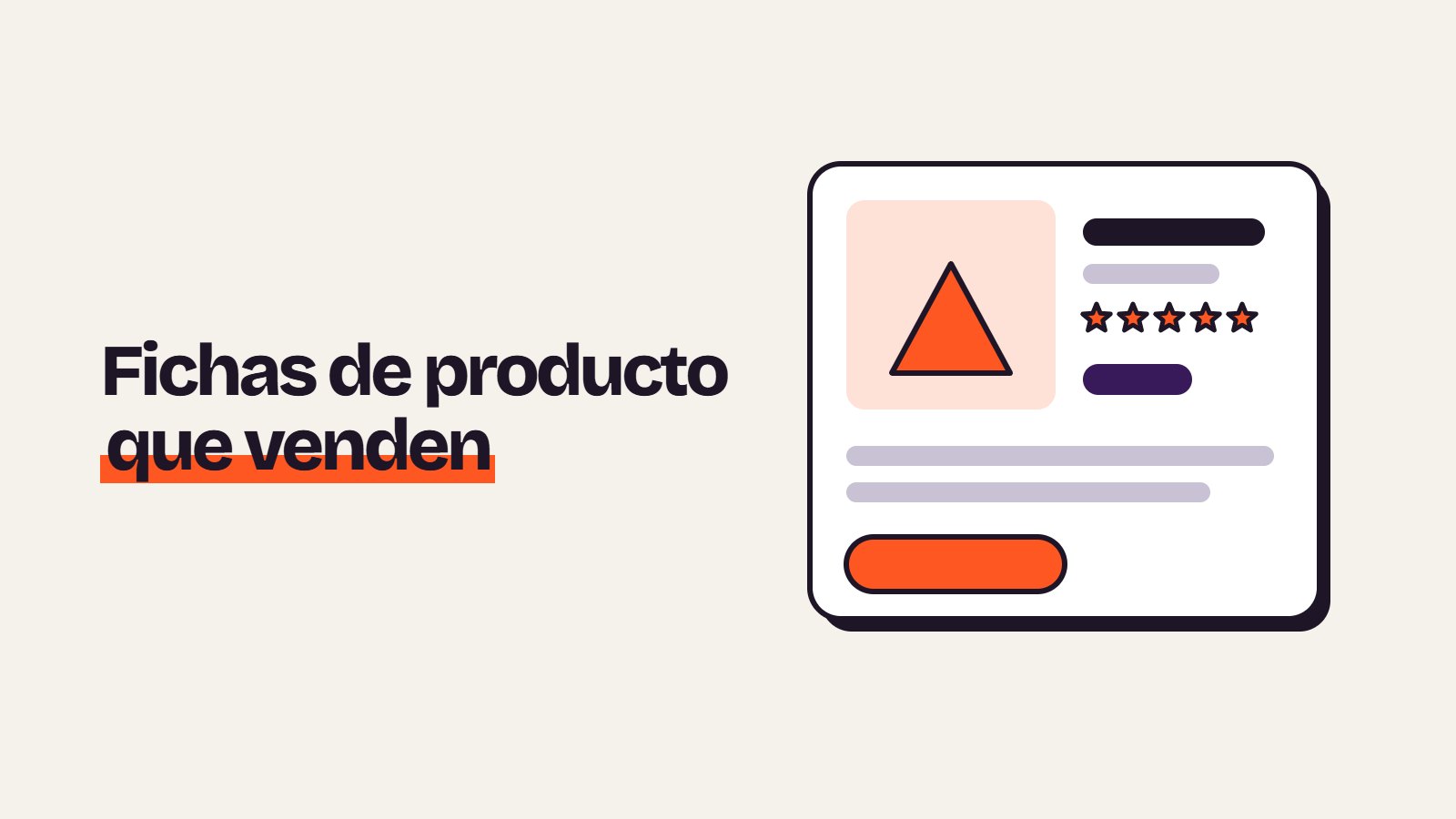Ilustración de una ficha de producto con foto, texto y botón de compra
