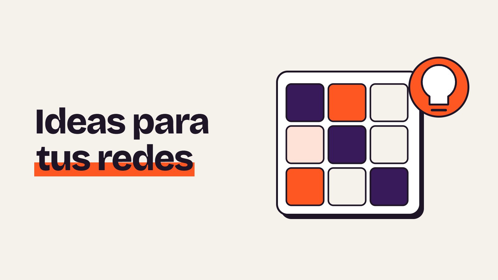 Ilustración de una cuadrícula de publicaciones con una bombilla