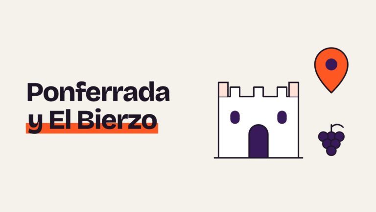 Ilustración de un castillo con un marcador de ubicación y unas uvas