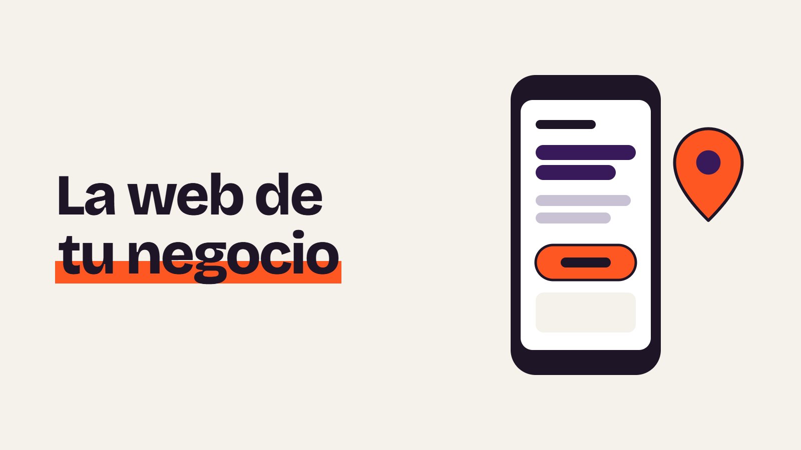 Ilustración de un móvil con una web y un botón de llamada junto a un marcador de mapa